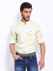 John Players Men Light Green Tie-Dye Print Trim Fit Casual Shirt