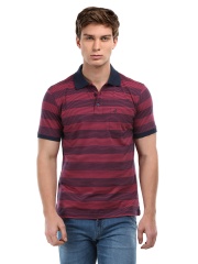 John Players Men Navy & Red Striped Polo T-Shirt