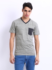 John Players Men Grey Printed T-shirt