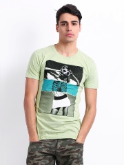 John Players Men Light Green Printed T-shirt