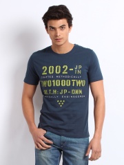 John Players Men Blue Printed T-shirt