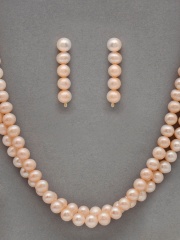 Jpearls Women DoubleLine Classic Peach Pearl Jewellery Set