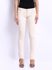 Kraus Jeans Women Cream Coloured Slim Fit Corduroy Trousers