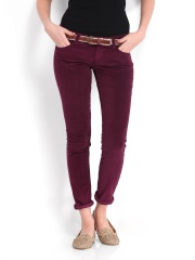 Lee Women Maroon Amy Slim Fit Corduroy Trousers