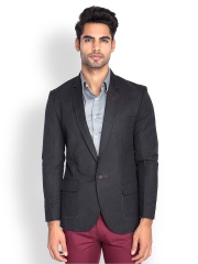 MR BUTTON Men Black Linen Blend Slim Fit Blazer
