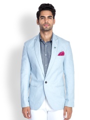 MR BUTTON Men Ice Blue Linen Blazer