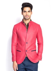 MR BUTTON Men Coral Pink Slim Fit Blazer