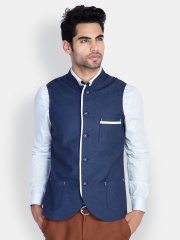 MR BUTTON Men Navy Nehru Waistcoat