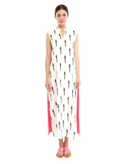 Masaba for Stylista White & Neon Pink Printed Make An Exit Maxi Dress