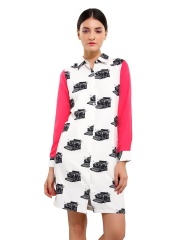 Masaba for Stylista White Printed Linen Blend Keys To My Heart Shirt Dress