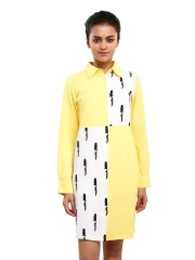 Masaba for Stylista Yellow Printed Linen Blend Slice of Style Shirt Dress