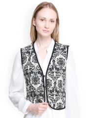 Oxolloxo Women Black & White Printed Waistcoat