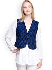 Oxolloxo Women Blue & Black Printed Waistcoat