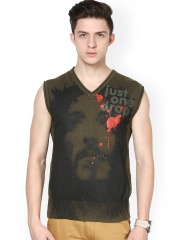 PUNK Men Olive Sleeveless Sweater