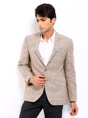 Park Avenue Men Brown Checked Linen Slim Fit Blazer