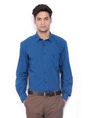 Parx Men Blue & Black Checked Slim Fit Smart-Casual Shirt