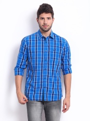 Parx Men Blue Checked Slim Fit Casual Shirt