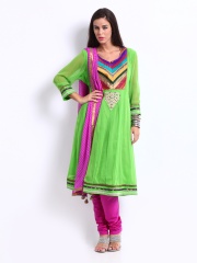 Rain & Rainbow Women Green & Purple Anarkali Churidar Kurta Set