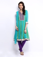 Rain & Rainbow Women Blue & Purple Churidar Kurta with Dupatta