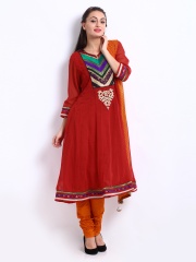 Rain & Rainbow Women Red & Orange Churidar Kurta Set