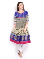 RANGMANCH BY PANTALOONS Women Beige & Black Printed Anarkali Kurta