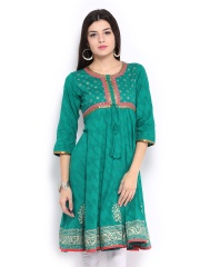 Rangmanch Women Green Printed Anarkali Kurta