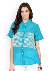 Rena Love Women Blue Silk Blend Smart Fit Casual Shirt