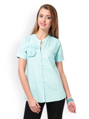 Rena Love Women Blue Linen Blend Shirt