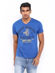 Roadster Men Blue Engine Print T-shirt