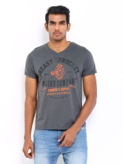 Roadster Men Charcoal Grey Engine Print T-shirt