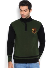 Roadster Men Olive Green & Black Sweater