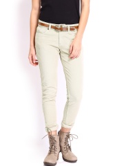 Roadster Women Beige Skinny Fit Corduroy Trousers