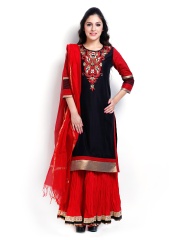 SIA Fashion Women Black & Red Salwar Suit With Dupatta