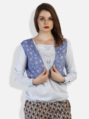 STREET 9 Women Blue Floral Printed Waistcoat