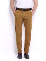 Scullers Men Mustard Brown Slim Fit Chino Trousers