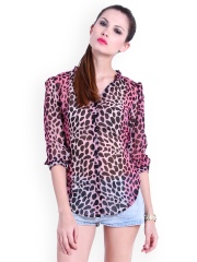 The Gud Look Women Pink & Black Animal Print Shirt