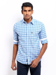 U.S. Polo Assn. Men Blue & White Checked Tailored Fit Smart-Casual Shirt