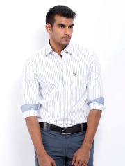 U.S. Polo Assn. Men White Striped Tailored Fit Casual Shirt