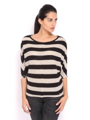 United Colors of Benetton Women Black & Off-White Striped Top