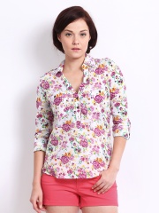 Vero Moda Women White & Pink Floral Print Top