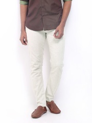 Voi Jeans Men Cream Coloured Linen Blend Trousers