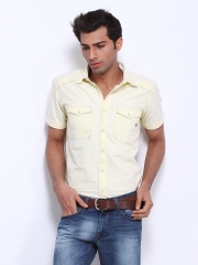 Voi Jeans Men Cream Coloured Slim Fit Casual Shirt