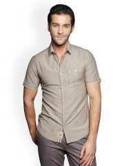 XnY Men Khaki Slim Fit Casual Shirt