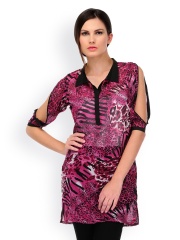 Yepme Women Pink Animal Print Sheer Kurti
