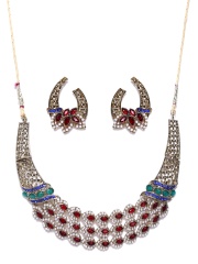 Zaveri Pearls Red & White Gold-Plated Jewellery Set
