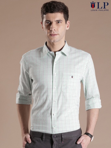 Buy Louis Philippe Sport Green Checked Slim Fit Casual Shirt - Apparel for Men