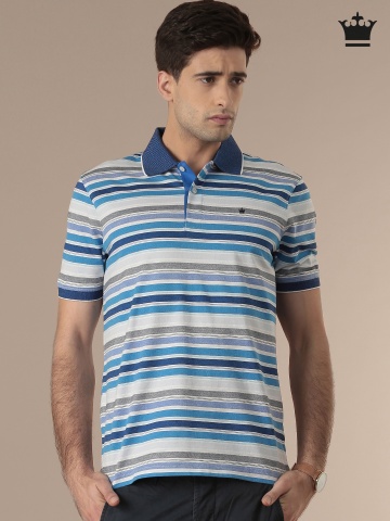 Buy Louis Philippe White & Blue Striped Polo T Shirt - Apparel for Men