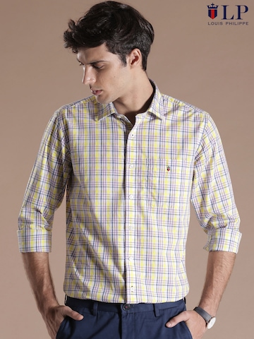 Buy Louis Philippe Sport White & Yellow Checked Jermyn Tailored Fit Casual Shirt - Apparel for Men