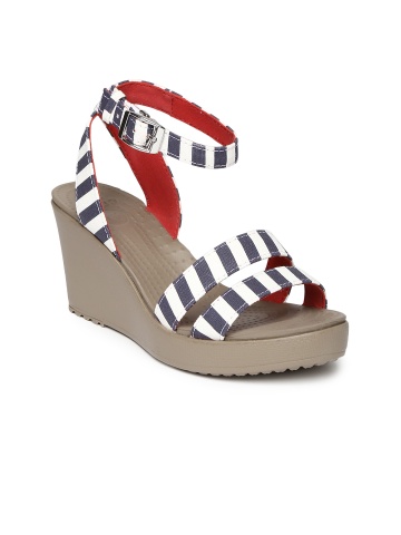 navy blue and white striped wedges