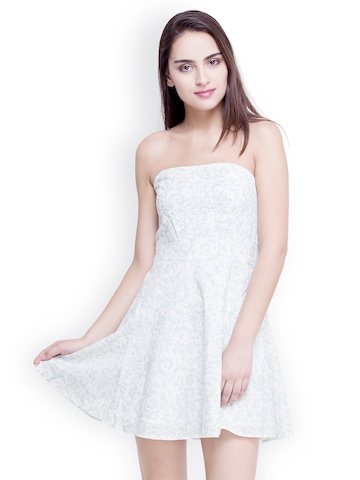 Oxolloxo White Printed Fit & Flare Dress